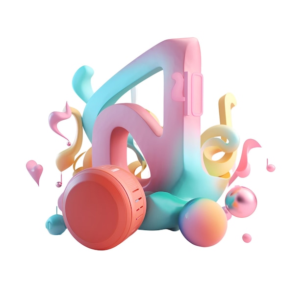 Photo 3d render of pink and blue music note isolated on white background