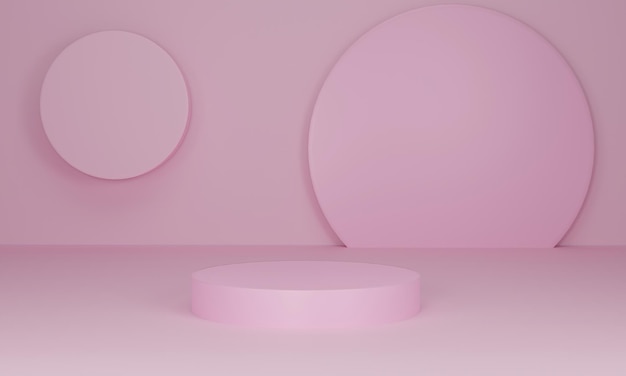 Rendering 3d podio cilindro rosa su sfondo color pastello scena minimale astratta con elementi geometrici