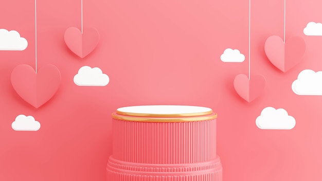 Rendering 3d del podio rosa con il concetto di san valentino per la visualizzazione del prodotto