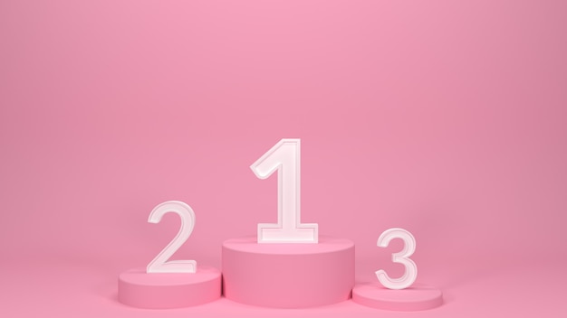 3d render pink podiums with numbers