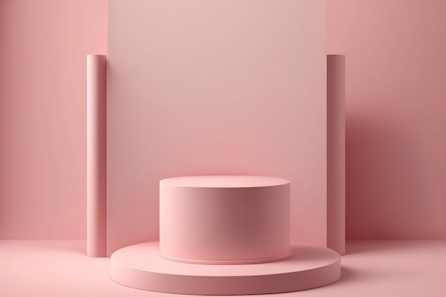 3D Render of Pink Product Background Stand on an Empty Display