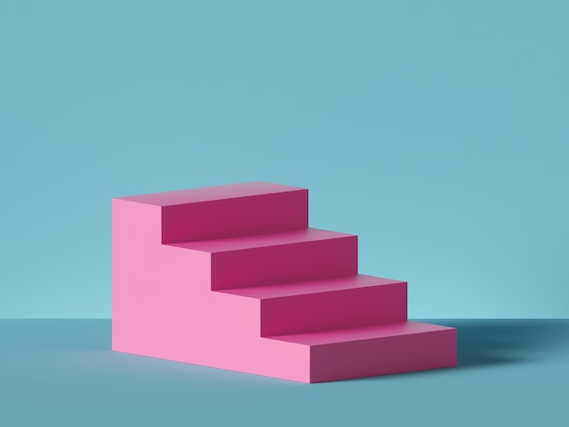 Photo 3d render of pink steps, stairs isolated