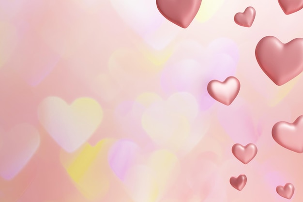 3d render of pink valentine hearts border on a coral bokeh background