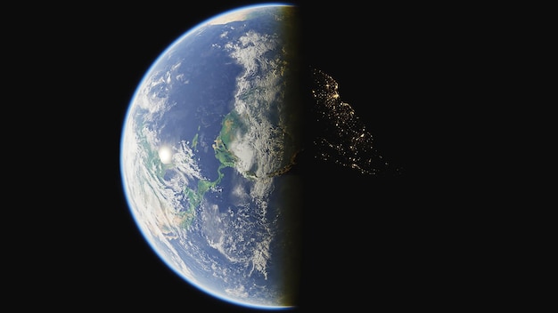 3D render of the planet Earth Dark and light side High resolution The concept of business climate global problems of overpopulation IT technologies communications