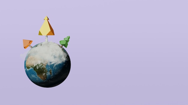 Foto rendering 3d del banner planet earth earth day concept con spazio per il testo per il design