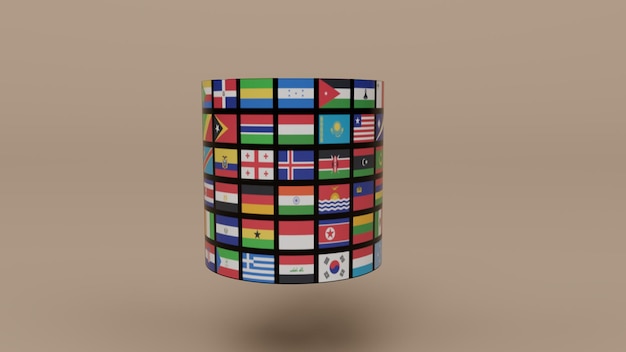 3D render Planet Earth globe met alle landen vlag op Sandrift kleur achtergrond