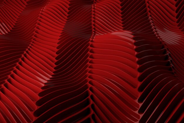 3D визуализация пластиковый фон с отражениями. Поверхность смещения. Случайные узоры выдавлены из волнистой формы.