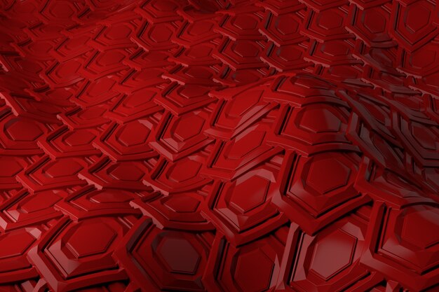 3d render plastic background with reflections. Displacement surface. Random patterns extruded from the wavy shape.