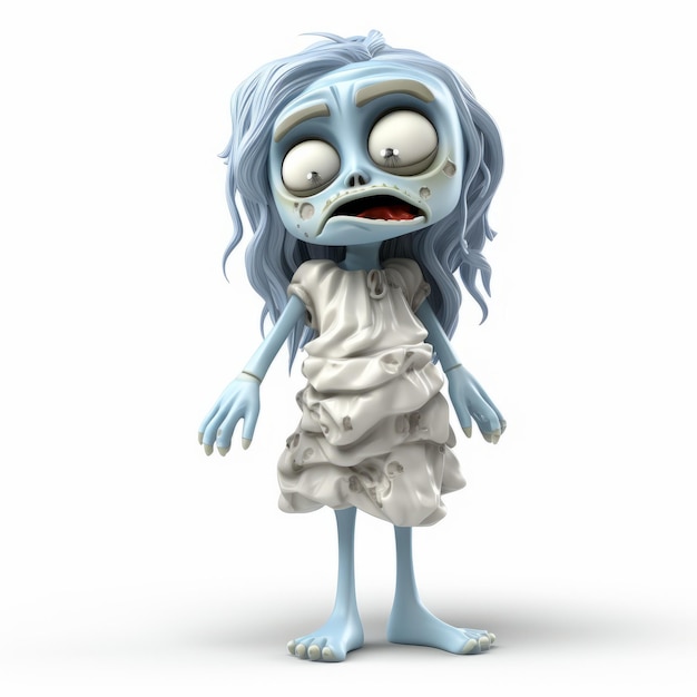 3d Render Plastic Cartoon Zombie Nightgown Full Body White Background