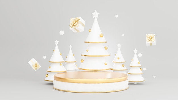 3d render of podium at christmas concept with decoration