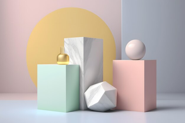 3d render podium composition minimal gold