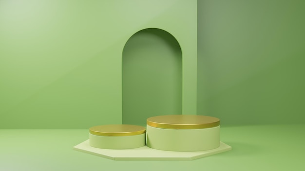 3d rendono il podio elegante tema estivo verde terra e oro