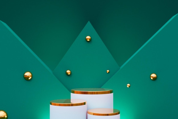 3D render Podium en minimale abstracte achtergrond voor Kerstmis 3D-rendering geometrische vorm Golden