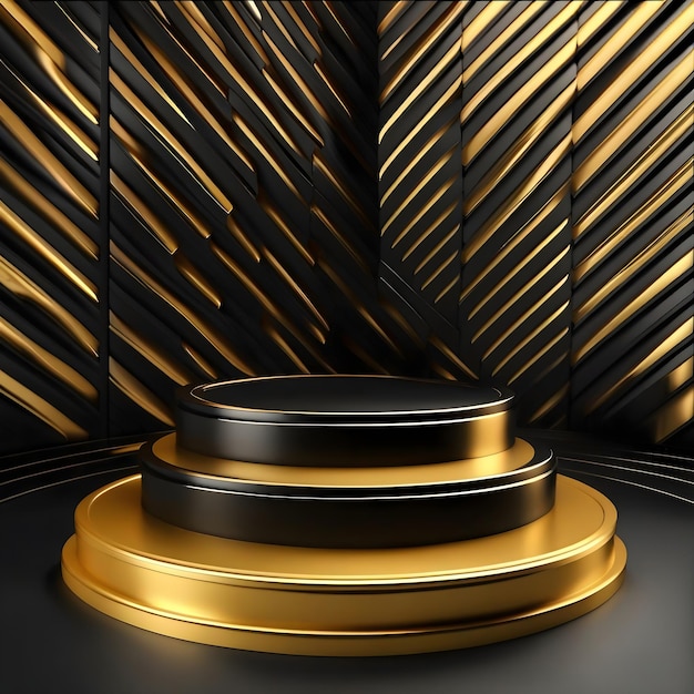 3d render podium luxury golden black