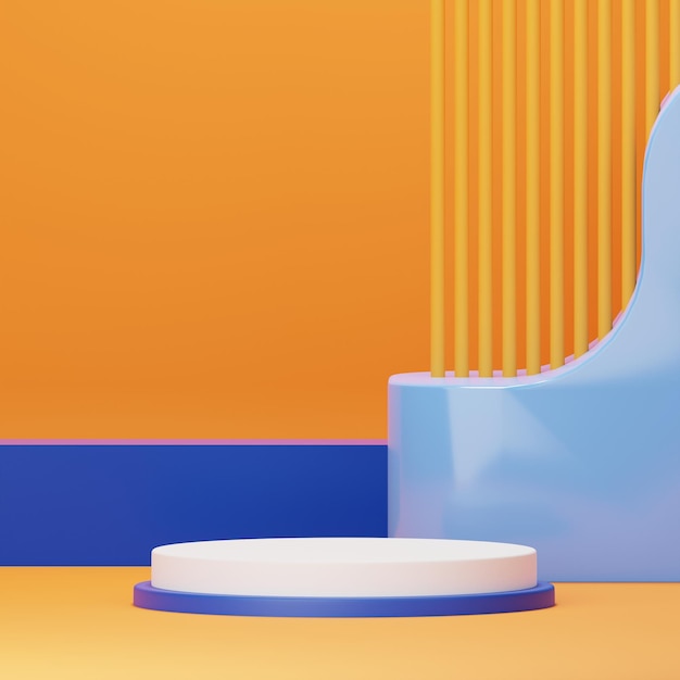 3d render podium met blauwe en oranje kleur