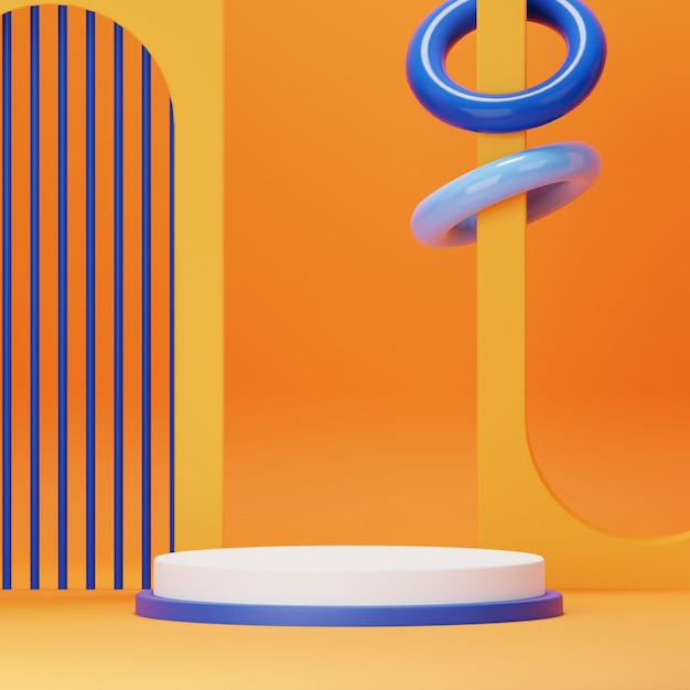 3D Render Podium Met Blauwe En Oranje Kleur