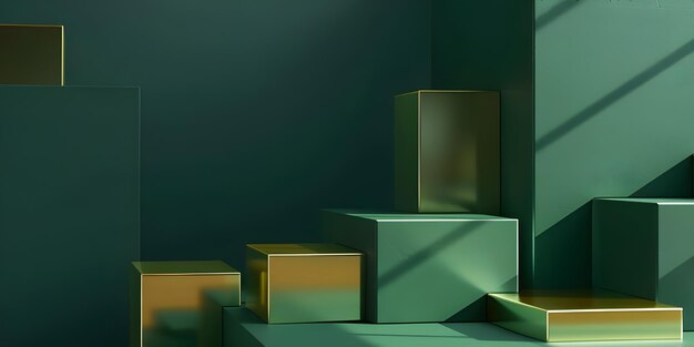 3d render of podium for product display with gold and green marble background Ai Generated