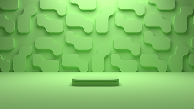 Foto 3d rendono il podio verde della scena del podio su fondo geometrico