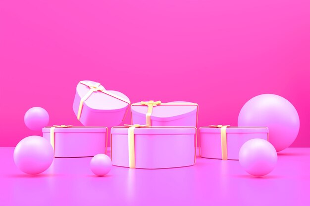 3D Render Podium Valentijn Roze Kleur Hart Pictogram