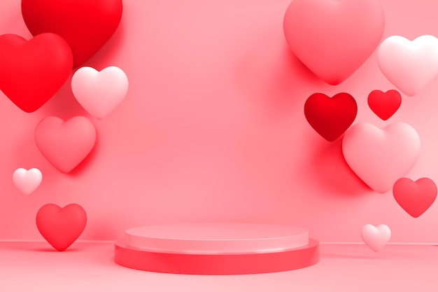 3D Render Podium Valentine Pink Color Heart Icon