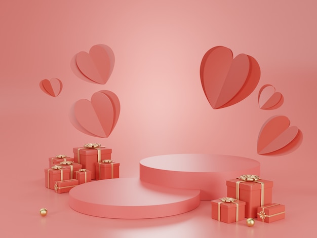 Podio di rendering 3d per san valentino.