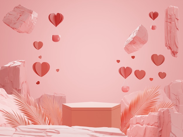 Podio di rendering 3d per san valentino.