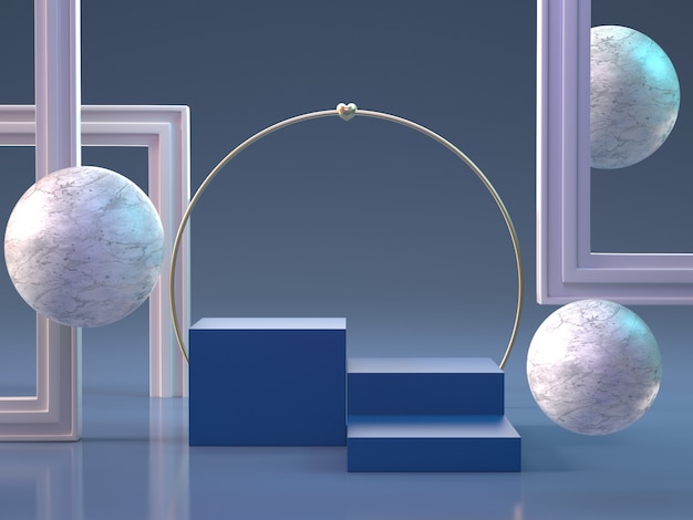 3d render of podium with spheres and frames