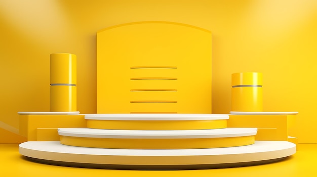 3D render podium in yellow color