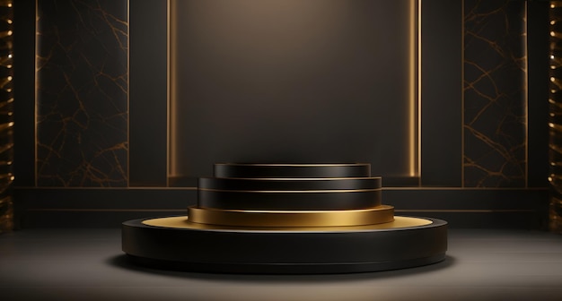 3d render podium zwart en goud voor productvertoning 04