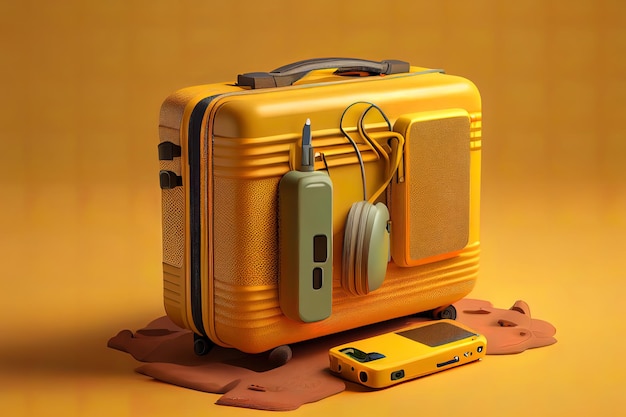3d render polycarbonate suitcase on pastel blue background Generative Ai