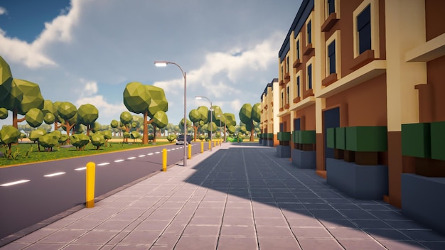 3D Render Polygon street в старом городе и экологическая концепция устойчивого развитияxA