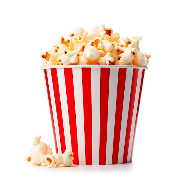 Photo 3d render of popcorn bucket isolated cinema design movie and film concept