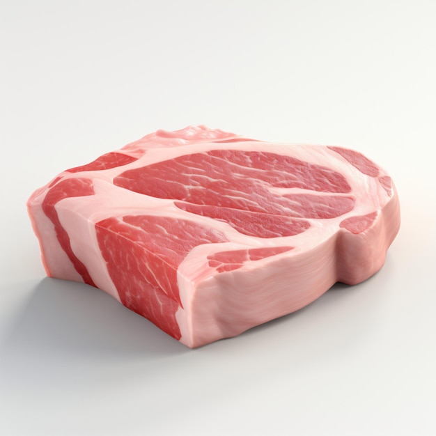 Photo 3d render pork slice isolated white background generative ai