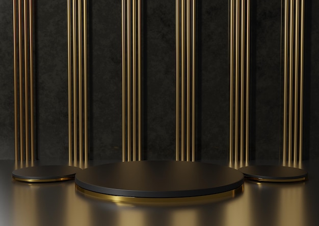 金色の背景を持つ3Dレンダリング製品の表彰台