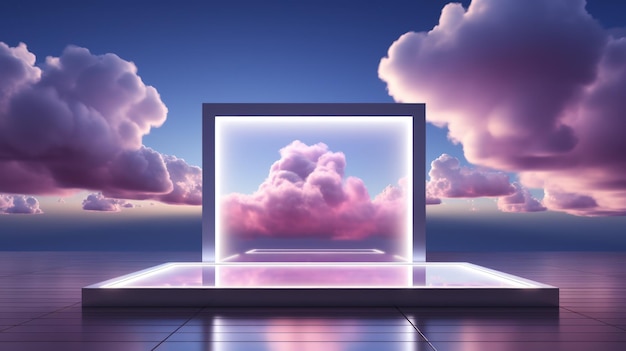 3d render product presentation podium on minimalist background of pastel cloud