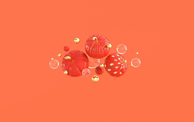 3D рендеринг тыквы на оранжевом фоне. Праздничное украшение тыквы для празднования хэллоуина