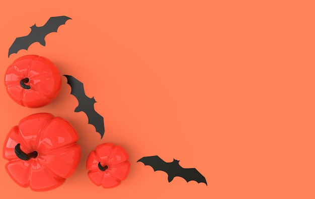 3d render pumpkin paper bat background Holiday decoration pumpkin for celebration halloween