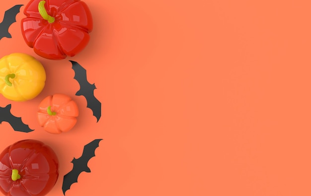 3d рендеринг тыквенной бумажной летучей мыши на оранжевом фоне. хэллоуин событие
