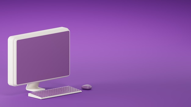 3d render purple computer and keyboard on purple background