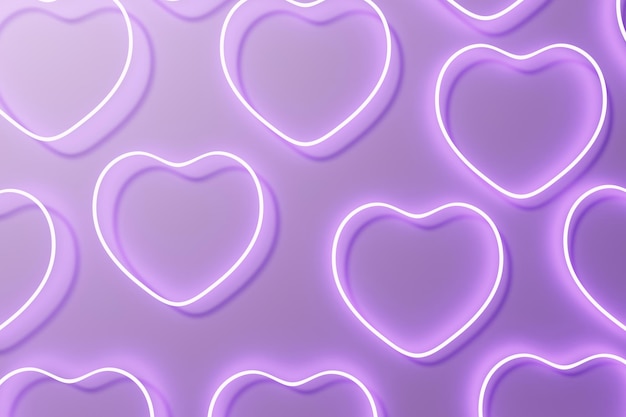 3d render of purple neon heart pattern on a violet background