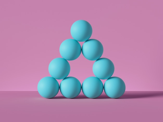 Photo 3d render, pyramid of blue balls isolated