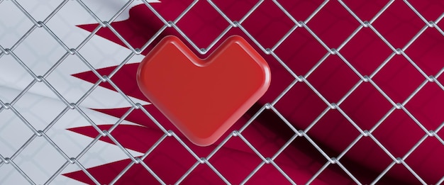 3D render of qatar flag behind steel mesh wire fence the flag of qatar