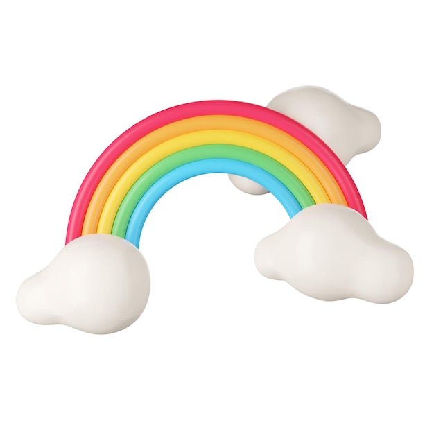 Rendering 3d di arcobaleno e nuvole isolate on white tracciato di ritaglio