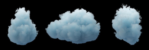 3d render Random shapes of abstract blue clouds isolated on black background