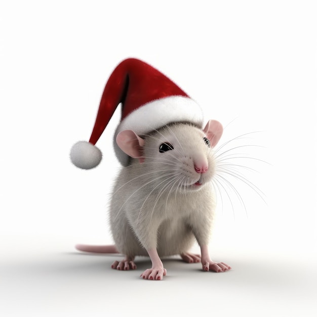 3d Render Of Rat In Santa Cap In Ferrania P30 Style