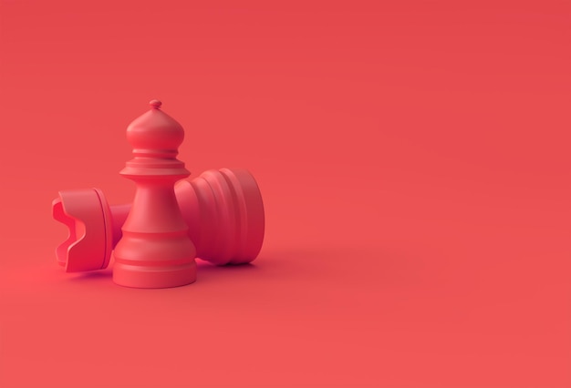 3D Render Realistic Chess isolated on pastel red background illustration Design