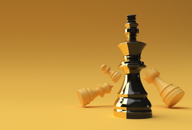 3D Render Realistic Chess king rook and pawns soldier illustration Design.