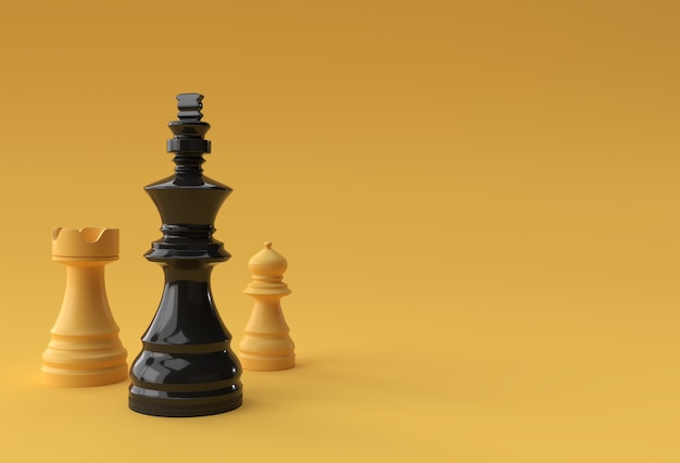 3D Render Realistic Chess king rook and pawns soldier illustration Design.