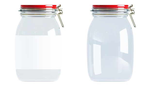 3D render of Realistic Transparent Clear Bottle on a white background Empty Glass Jar