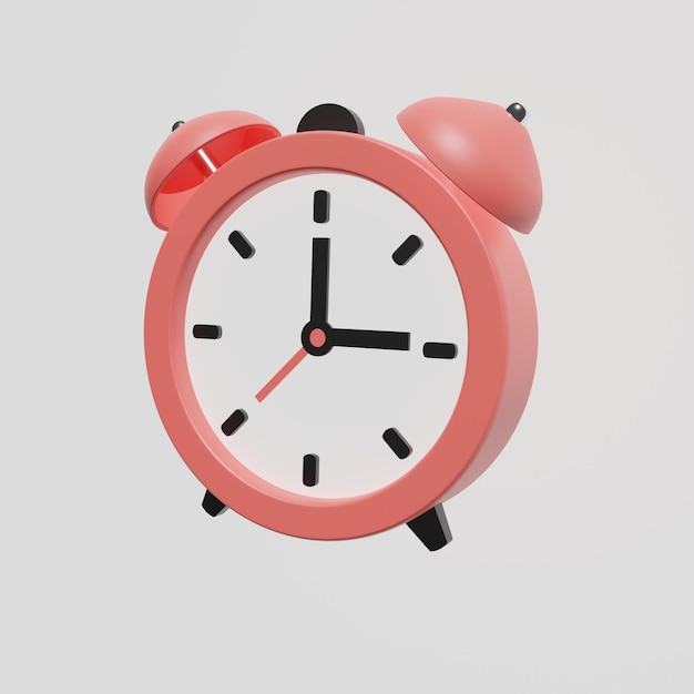 3d render of red alarm clock on white background